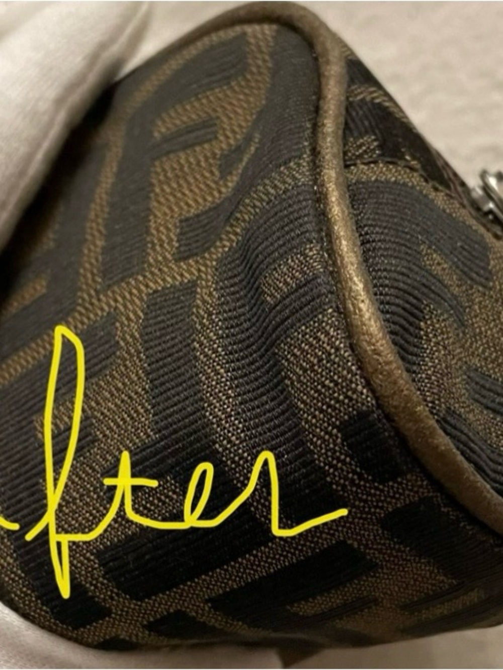 Fendi Authentic Vintage Brown and Black FF Monogram Pouch with Gold Trim - Picture 10 of 14